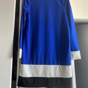 Blue, white, black dress